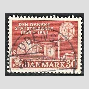 FRIM�RKER DANMARK | 1954 - AFA 356 - Statstelegrafen - 30 �re brunr�d - Pragt Stemplet