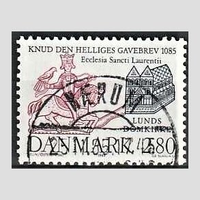 FRIM�RKER DANMARK | 1985 - AFA 834 - Domkirken i Lund - 2,80 Kr. m�rkbl�/lilla - Pragt Stemplet