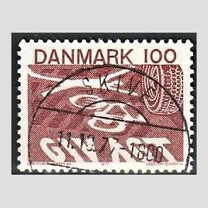 FRIM�RKER DANMARK | 1977 - AFA 634 - Ny f�rdselslov - 100 �re r�dbrun - Pragt Stemplet