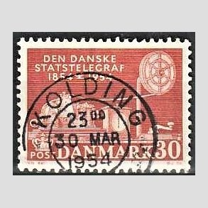 FRIM�RKER DANMARK | 1954 - AFA 356 - Statstelegrafen - 30 �re brunr�d - Pragt Stemplet