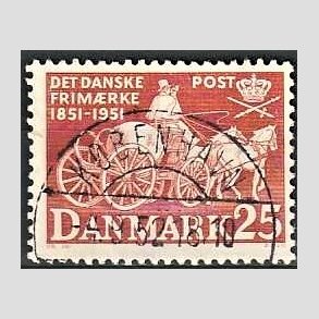 FRIM�RKER DANMARK | 1951 - AFA 332 - F�rste frim�rker 100 �r, 25 �re brunr�d - Pragt Stemplet