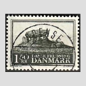 FRIM�RKER DANMARK | 1966 - AFA 451 - Fredningsserie Jydsk k�mpeh�j - 1,50 Kr. sortgr�n - Pragt Stemplet Odense