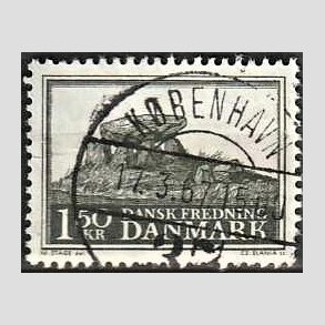 FRIM�RKER DANMARK | 1966 - AFA 451 - Fredningsserie Jydsk k�mpeh�j - 1,50 Kr. sortgr�n - Pragt Stemplet