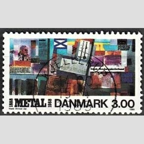 FRIM�RKER DANMARK | 1988 - AFA 915 - Dansk Metal 100 �r - 3,00 Kr. flerfarvet - Pragt Stemplet