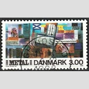 FRIM�RKER DANMARK | 1988 - AFA 915 - Dansk Metal 100 �r - 3,00 Kr. flerfarvet - Pragt Stemplet