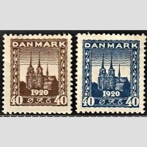 FRIM�RKER DANMARK | 1920-21 - AFA 114,116 - Genforening 40 �re brun og bl� - Ubrugt