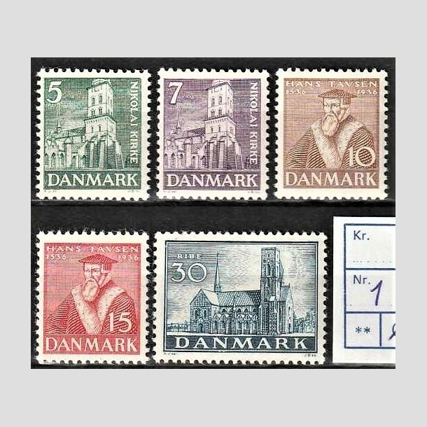 FRIMRKER DANMARK | 1936 -  AFA 229-233 - Reformationen i komplet st - Postfrisk