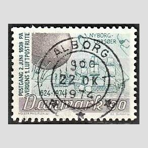 FRIM�RKER DANMARK | 1974 - AFA 581 - Det danske Postv�sen 350 �r - 90 �re brun/bl�gr�n - Lux Stemplet �lborg