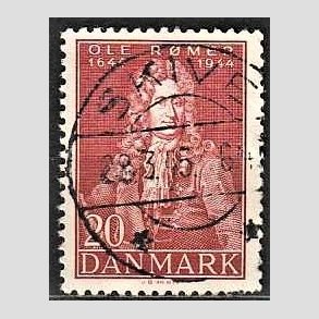 FRIM�RKER DANMARK | 1944 - AFA 288 - Astronom Ole R�mer - 20 �re r�d - Pragt Stemplet Skive