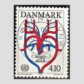 FRIM�RKER DANMARK | 1988 - AFA 909 - WHO 40 �r - 4,10 Kr. flerfarvet - Lux Stemplet K�benhavn