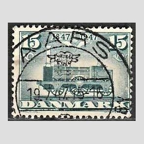 FRIM�RKER DANMARK | 1947 - AFA 302 - Danske jernbane 100 �r - 15 �re bl�gr�n - Pragt Stemplet
