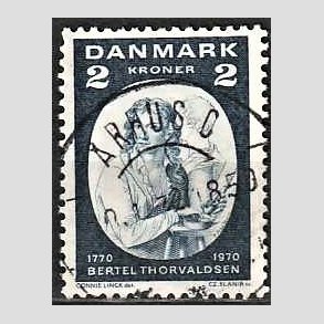 FRIM�RKER DANMARK | 1970 - AFA 508 - Bertel Thorvaldsen - 2 Kr. bl� - Lux Stemplet �rhus C