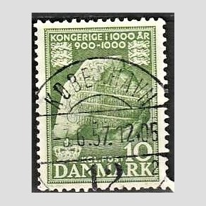 FRIMRKER DANMARK | 1953-56 - AFA 346 - Kongeriget 1000 r - 10 re grn - Pragt Stemplet Kbenhavn