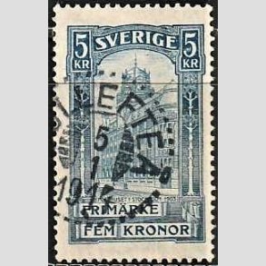 FRIMRKER SVERIGE | 1896 - AFA 54 - Centralpostbygningen i Stockholm - 5 Kr. bl - Stemplet