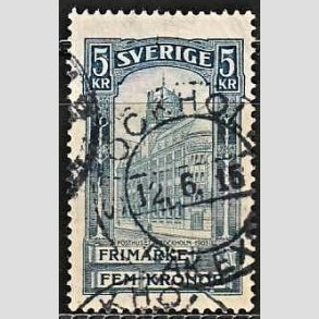 FRIMRKER SVERIGE | 1896 - AFA 54 - Centralpostbygningen i Stockholm - 5 Kr. bl - Stemplet