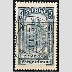 FRIMRKER SVERIGE | 1896 - AFA 54 - Centralpostbygningen i Stockholm - 5 Kr. bl - Stemplet