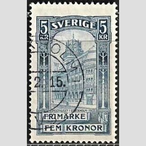 FRIMRKER SVERIGE | 1896 - AFA 54 - Centralpostbygningen i Stockholm - 5 Kr. bl - Stemplet