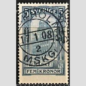 FRIMRKER SVERIGE | 1896 - AFA 54 - Centralpostbygningen i Stockholm - 5 Kr. bl - Stemplet