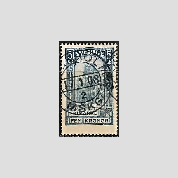 FRIMRKER SVERIGE | 1896 - AFA 54 - Centralpostbygningen i Stockholm - 5 Kr. bl - Stemplet