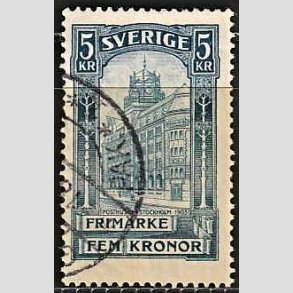 FRIMRKER SVERIGE | 1896 - AFA 54 - Centralpostbygningen i Stockholm - 5 Kr. bl - Stemplet