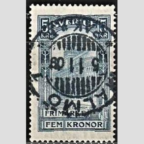 FRIMRKER SVERIGE | 1896 - AFA 54 - Centralpostbygningen i Stockholm - 5 Kr. bl - Stemplet