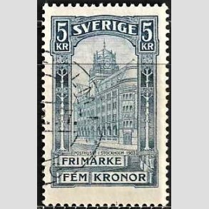 FRIMRKER SVERIGE | 1896 - AFA 54 - Centralpostbygningen i Stockholm - 5 Kr. bl - Stemplet