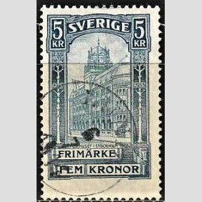 FRIMRKER SVERIGE | 1896 - AFA 54 - Centralpostbygningen i Stockholm - 5 Kr. bl - Stemplet