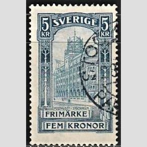 FRIMRKER SVERIGE | 1896 - AFA 54 - Centralpostbygningen i Stockholm - 5 Kr. bl - Stemplet