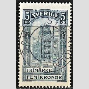 FRIMRKER SVERIGE | 1896 - AFA 54 - Centralpostbygningen i Stockholm - 5 Kr. bl - Stemplet