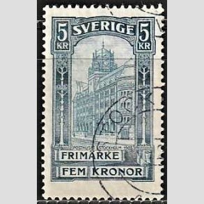 FRIMRKER SVERIGE | 1896 - AFA 54 - Centralpostbygningen i Stockholm - 5 Kr. bl - Stemplet