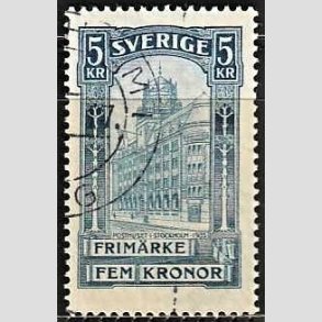 FRIMRKER SVERIGE | 1896 - AFA 54 - Centralpostbygningen i Stockholm - 5 Kr. bl - Stemplet