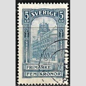 FRIMRKER SVERIGE | 1896 - AFA 54 - Centralpostbygningen i Stockholm - 5 Kr. bl - Stemplet
