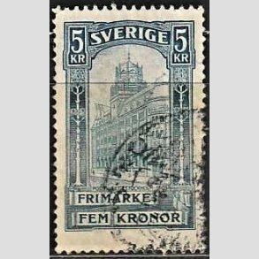 FRIMRKER SVERIGE | 1896 - AFA 54 - Centralpostbygningen i Stockholm - 5 Kr. bl - Stemplet