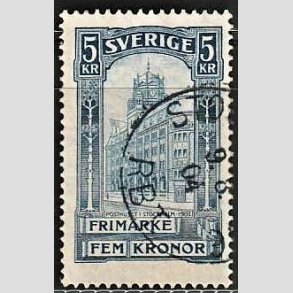 FRIMRKER SVERIGE | 1896 - AFA 54 - Centralpostbygningen i Stockholm - 5 Kr. bl - Stemplet