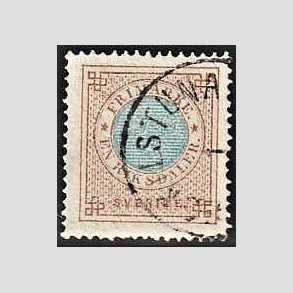 FRIMRKER SVERIGE | 1872 - AFA 26 - Ringtype tk. 14 uden vandmrke - 1 riksdaler brun/bl - Stemplet