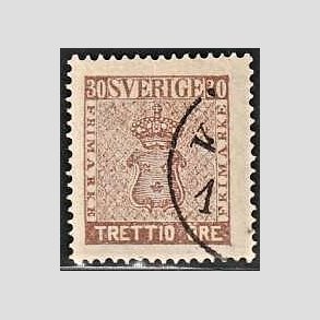 FRIMRKER SVERIGE | 1858 - AFA 11 - Vbentype tk. 14 uden vandmrke - 30 re brun - Stemplet