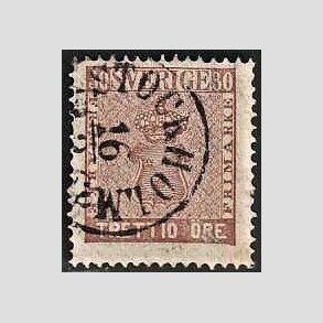 FRIMRKER SVERIGE | 1858 - AFA 11 - Vbentype tk. 14 uden vandmrke - 30 re brun - Stemplet