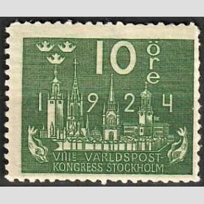FRIMRKER SVERIGE | 1924 - AFA 160y - Verdenspostkongres - 10 re grn - Ubrugt