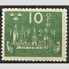 FRIMRKER SVERIGE | 1924 - AFA 160y - Verdenspostkongres - 10 re grn - Ubrugt