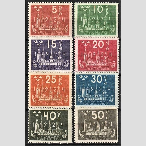 FRIMRKER SVERIGE | 1924 - AFA 159,160 mv. - Verdenspostkongres - 8 forskellige vrdier - Ubrugt