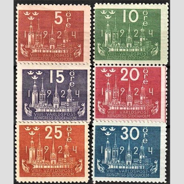 FRIMRKER SVERIGE | 1924 - AFA 159,160 mv. - Verdenspostkongres - 7 forskellige vrdier - Ubrugt