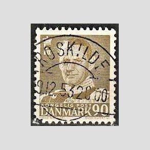 FRIMRKER DANMARK | 1952-53 - AFA 342 - Fr. IX 90 re oliven - Lux Stemplet Roskilde