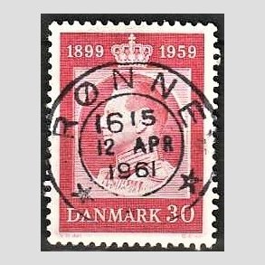 FRIM�RKER DANMARK | 1959 - AFA 374 - Frederik IX 60 �r - 30 �re r�d - Pragt Stemplet R�nne
