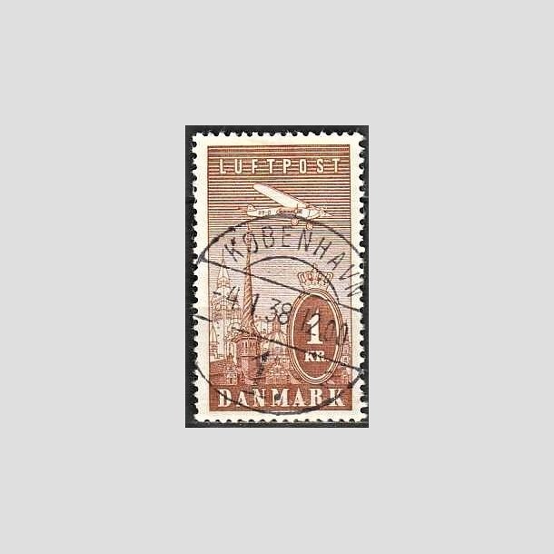 FRIMRKER DANMARK | 1934 - AFA 220 - Ny Luftpost 1 Kr. brun - Lux Stemplet