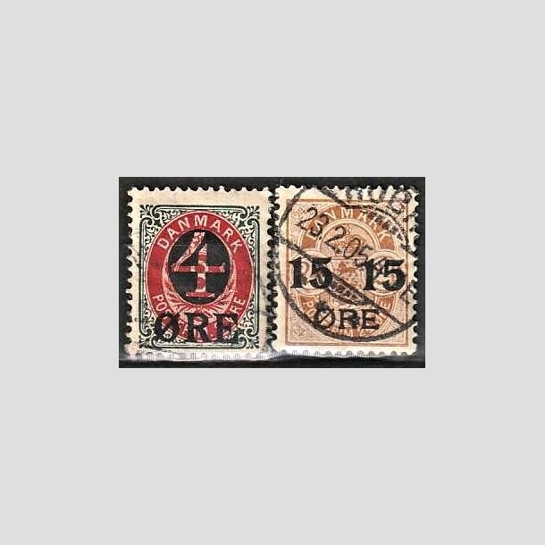 FRIMRKER DANMARK | 1904 -  AFA 40,41 - 4/8 re gr/rd + 15/24 re brun i st - Stemplet