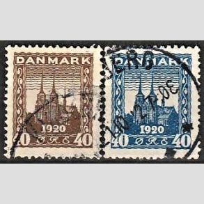 FRIM�RKER DANMARK | 1920-21 - AFA 114,116 - Genforening - 40 �re brun og 40 �re bl� - Stemplet