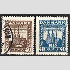 FRIM�RKER DANMARK | 1920-21 - AFA 114,116 - Genforening - 40 �re brun og 40 �re bl� - Stemplet