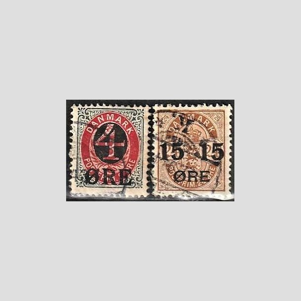 FRIMRKER DANMARK | 1904 -  AFA 40,41 - 4/8 re gr/rd + 15/24 re brun i st - Stemplet