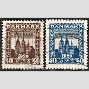 FRIM�RKER DANMARK | 1920-21 - AFA 114,116 - Genforening - 40 �re brun og 40 �re bl� - Stemplet