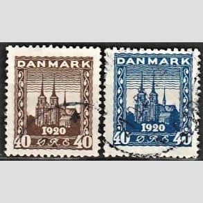 FRIM�RKER DANMARK | 1920-21 - AFA 114,116 - Genforening - 40 �re brun og 40 �re bl� - Stemplet